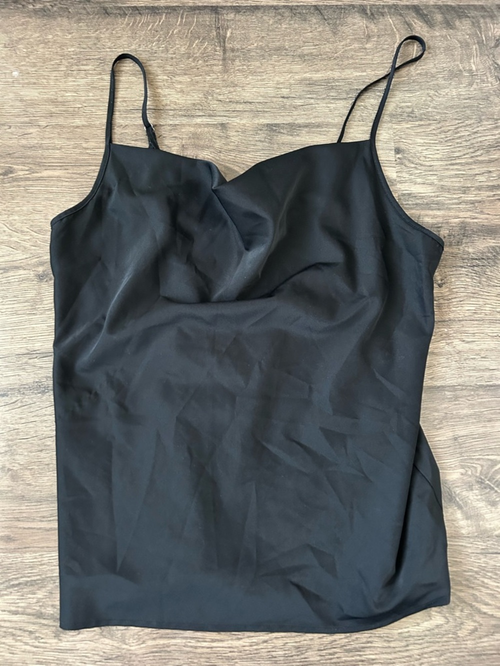Black Cowl Neck Spaghetti Strap Tank Top satin